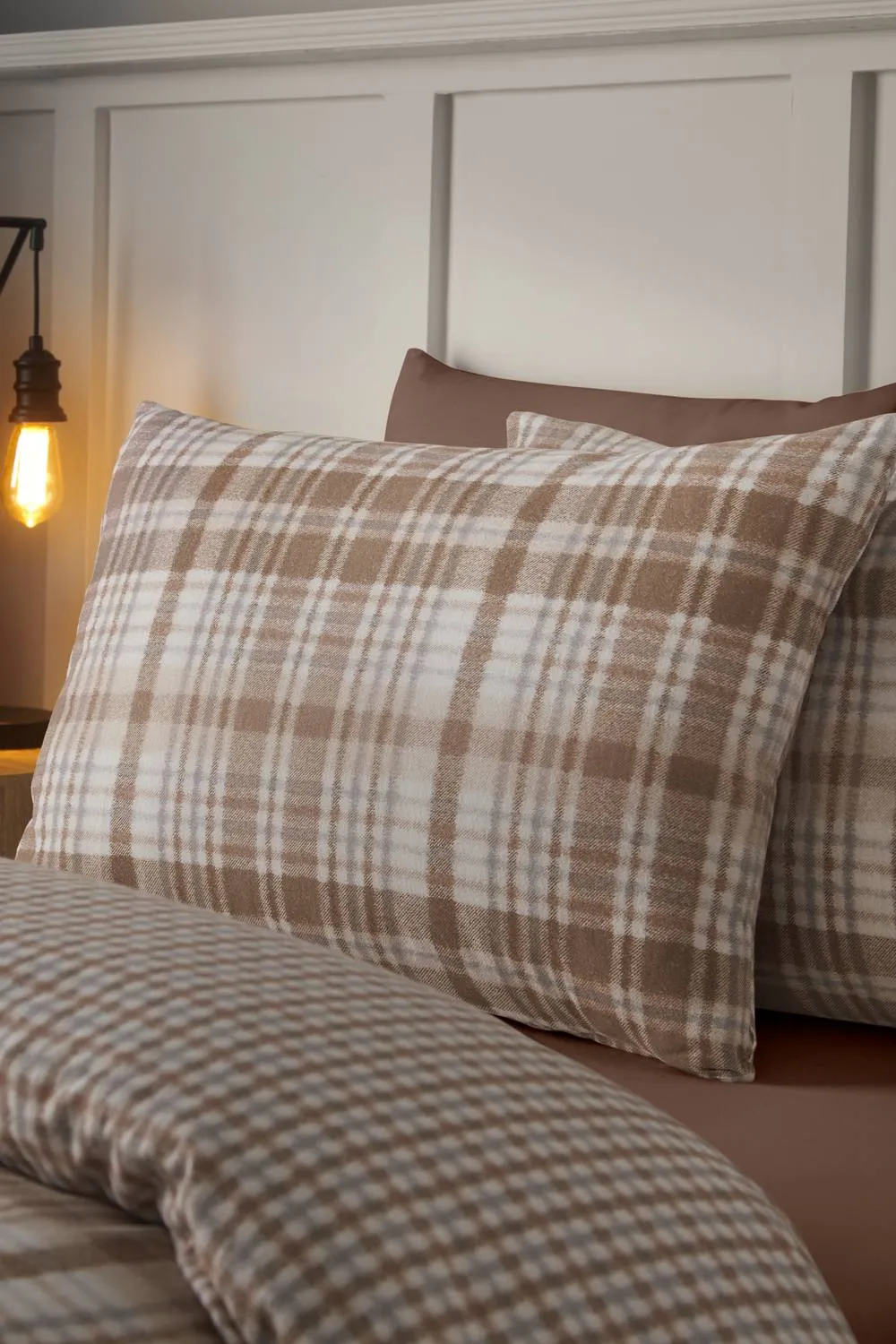 Catherine Lansfield Brushed Hamish Check Duvet Cover Set in Natural 3