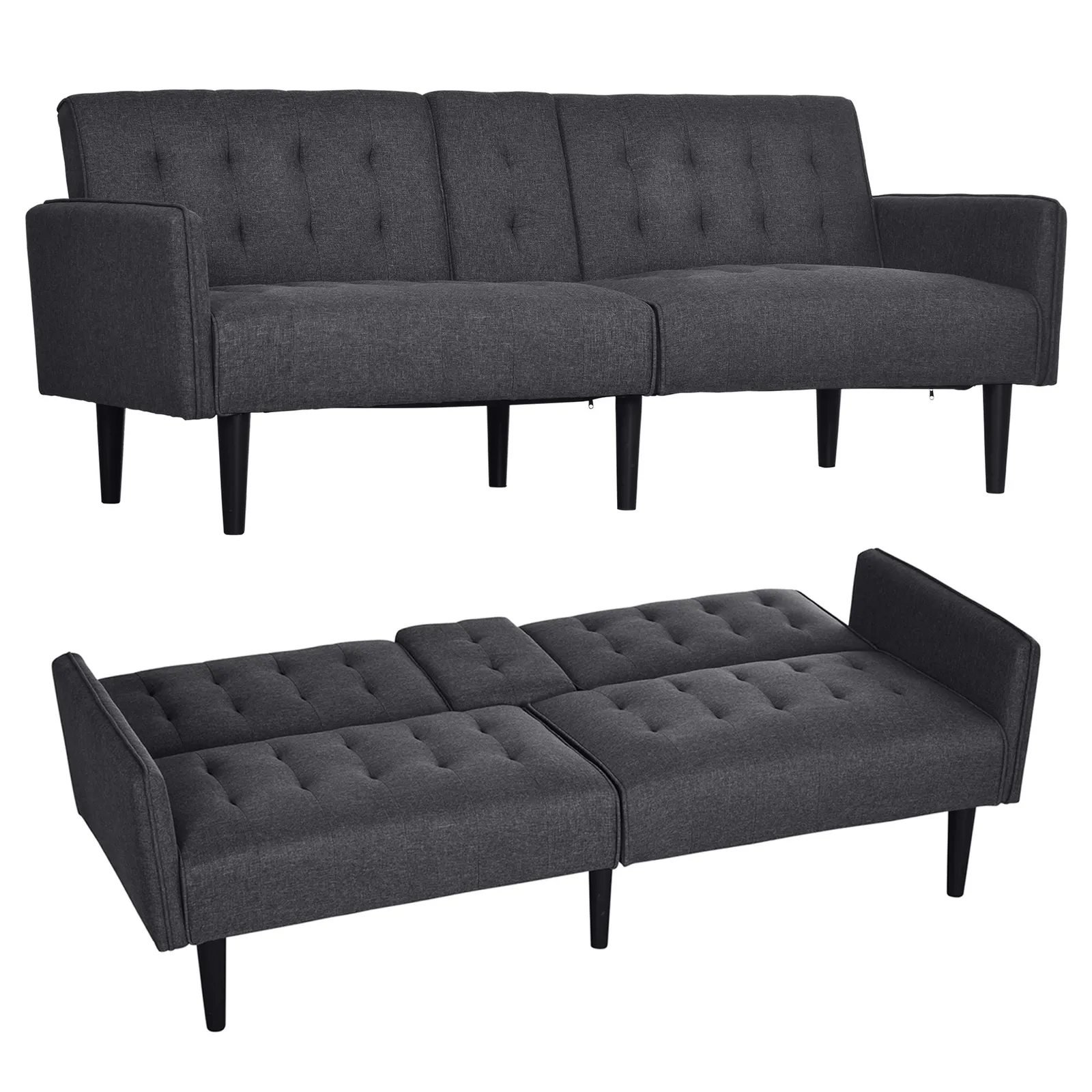 HOMCOM Upholstered Sofa bed 3 Seater Home Theater with Storage Grey 2