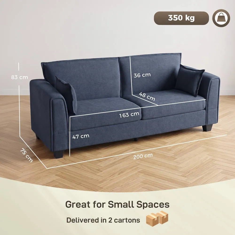 HOMCOM 3 Seater Sofa, Linen Upholstered Sofa with Spring Cushions in Dark Blue 3