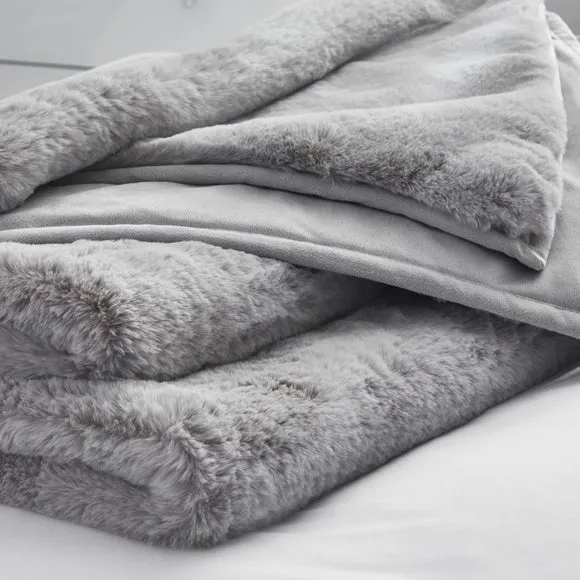 Dorma Purity Faux Fur Grey Bedspread 2