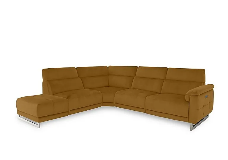Moet Fabric Power Recliner Chaise End Left Hand Facing Corner Sofa with Telescopic Headrests - Opulence Saffron - Sofas and Armchairs - In Time for Christmas