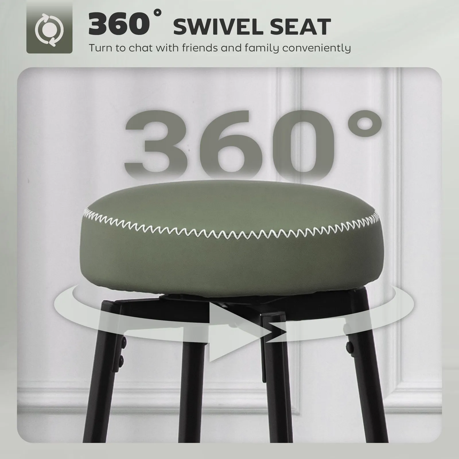 HOMCOM 360 Degree Swivel Bar Stools Set of 2, PU Leather Barstools with Footrest in Green 4