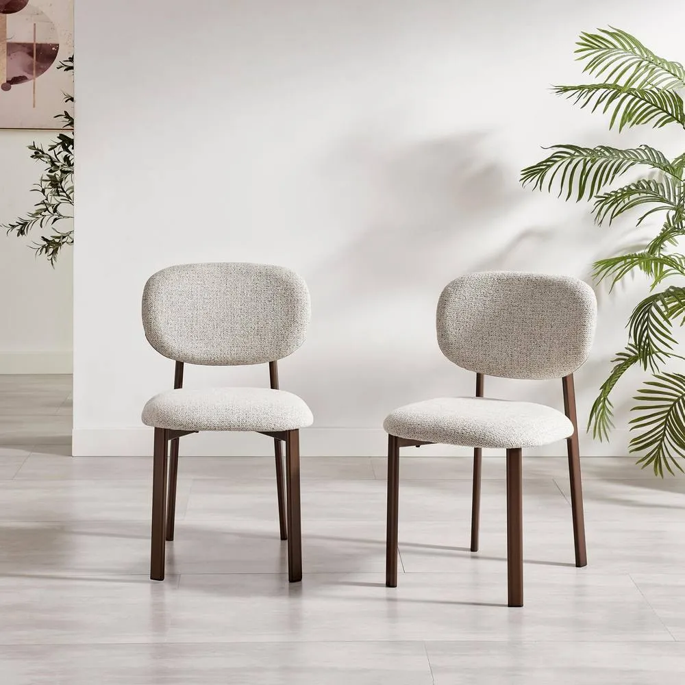 FurnitureboxUK 2x Mirelle Grey / Beige Fabric Dining Chairs Bronze Legs 2