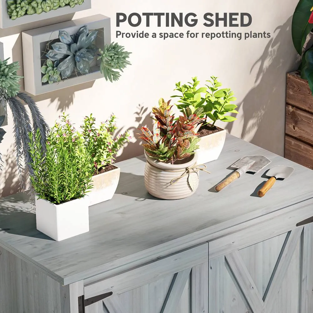 OUTSUNNY Wooden Garden Shed Tool Cabinet 110 x 60 x 88.5 cm, Light Grey 6