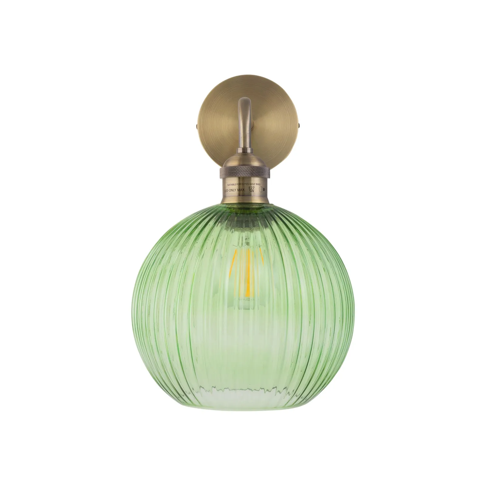 First Choice Lighting Set of 2 Isaac - Antique Brass Wall Lights with Green Ribbed Shades in Bronze 3