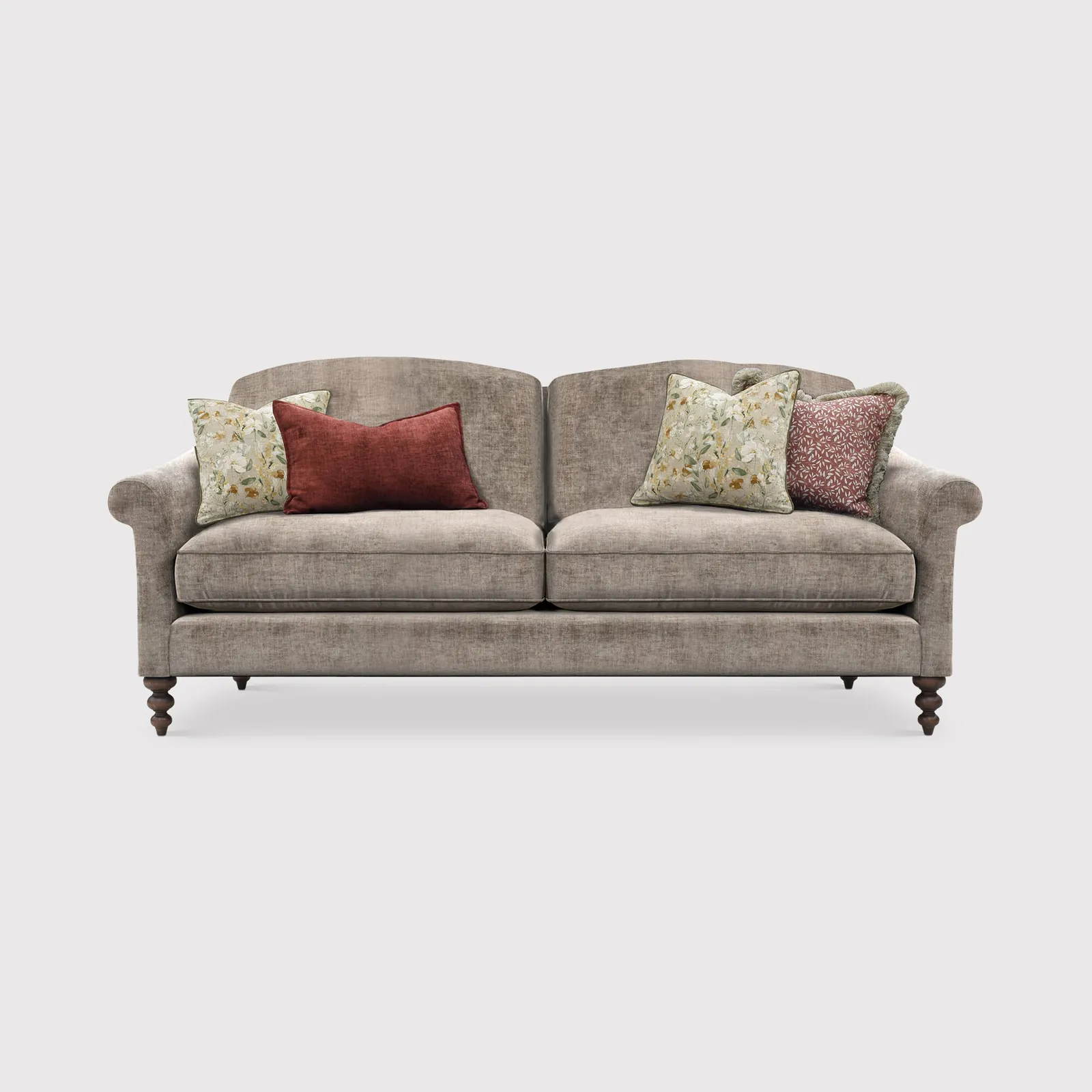 English Heritage Clover 26 Large Sofa With Pre Set Scatters, Grey | Barker & Stonehouse