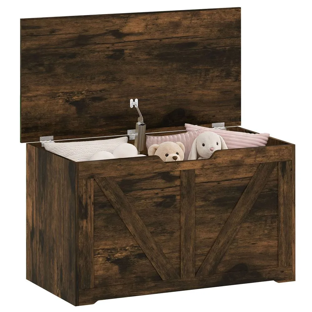 HOMCOM Storage Trunk for Living Room, with Safety Hinge, 80cm, Rustic Brown in Dark Brown 2
