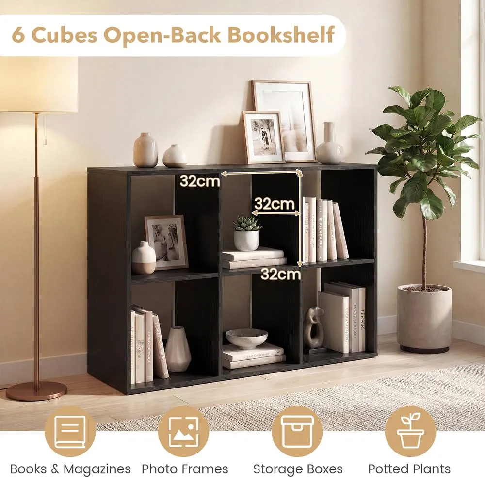 Costway 6-Tier Wall Mounted Bookshelf Wooden Ladder Shelf Modern Display Shelf in Black 5