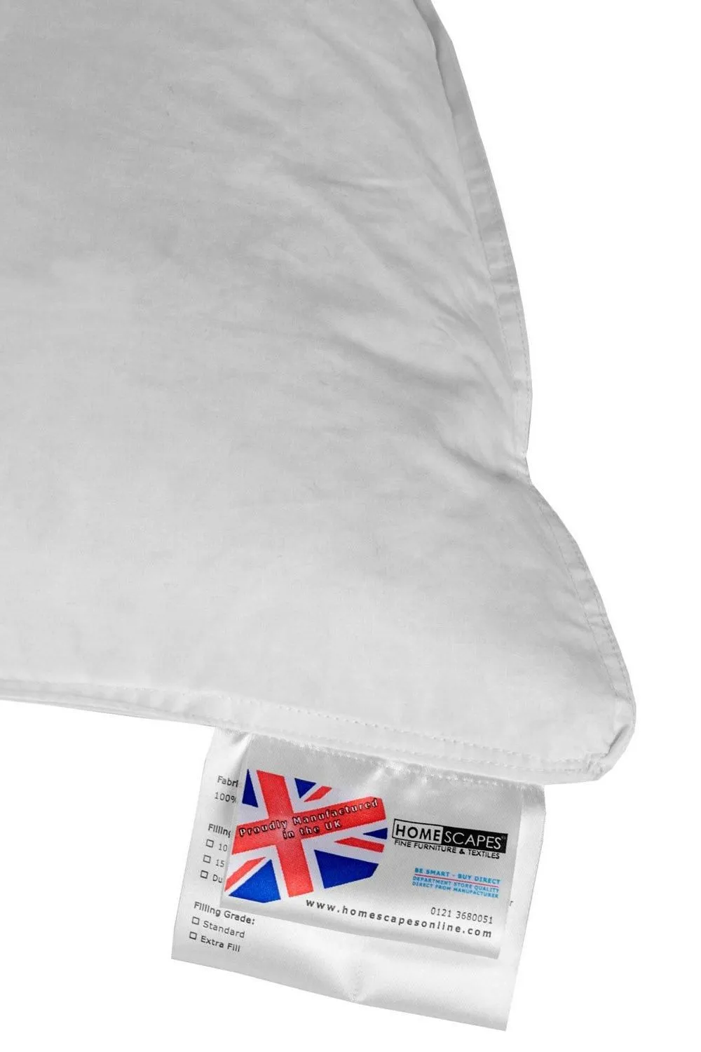 Homescapes Duck Feather Euro Continental Pillow Pair - 40cm x 80cm (16"x32") in White 2