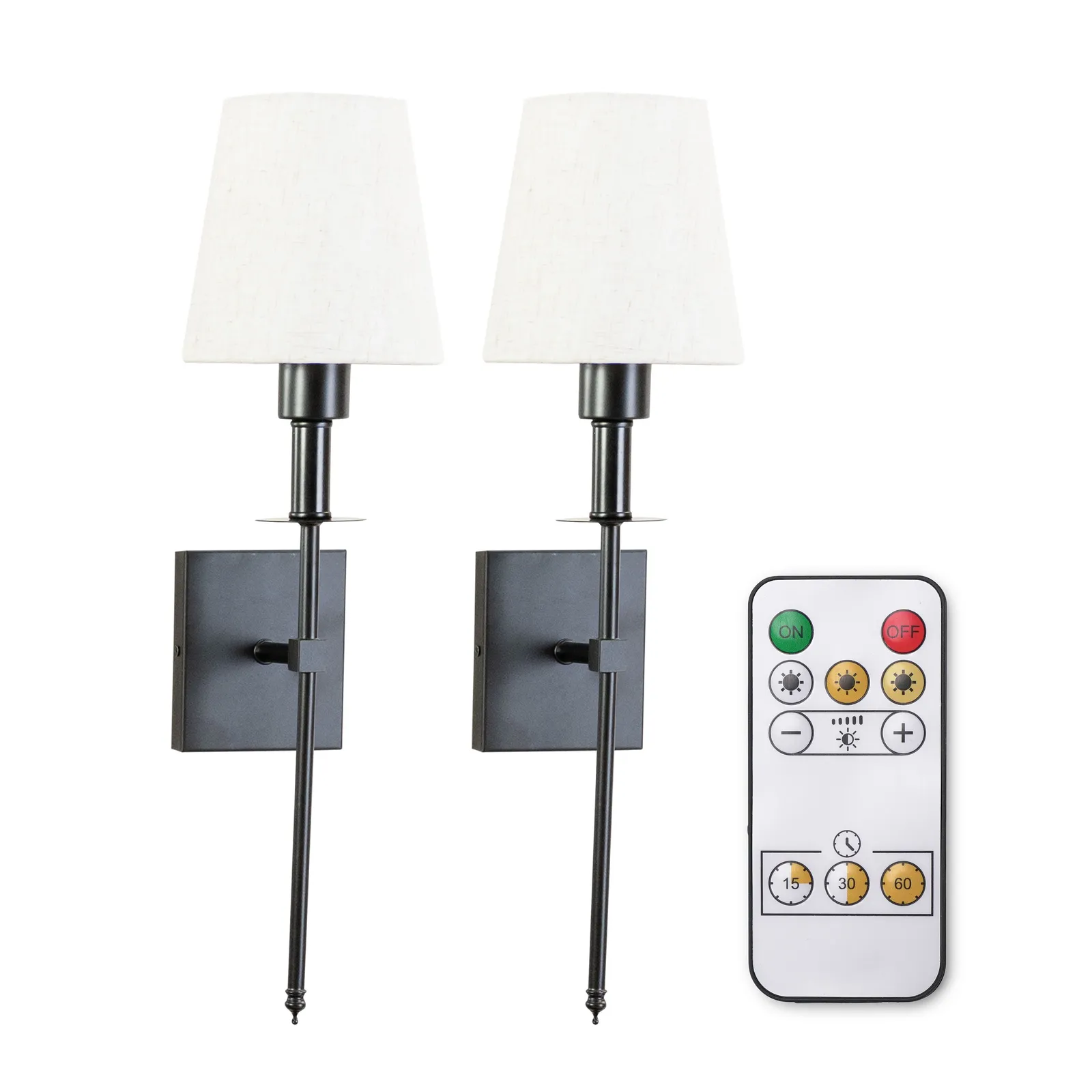 ValueLights Kincaid Set of 2 Rechargeable Easy Fit Dimmable Remote Control Wall Light with Shade in Black 2