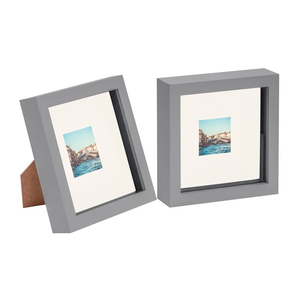 Nicola Spring 3D Box Photo Frames with 2" x 2" Mounts - 6" x 6" - Grey - Pack of 2 in Ivory