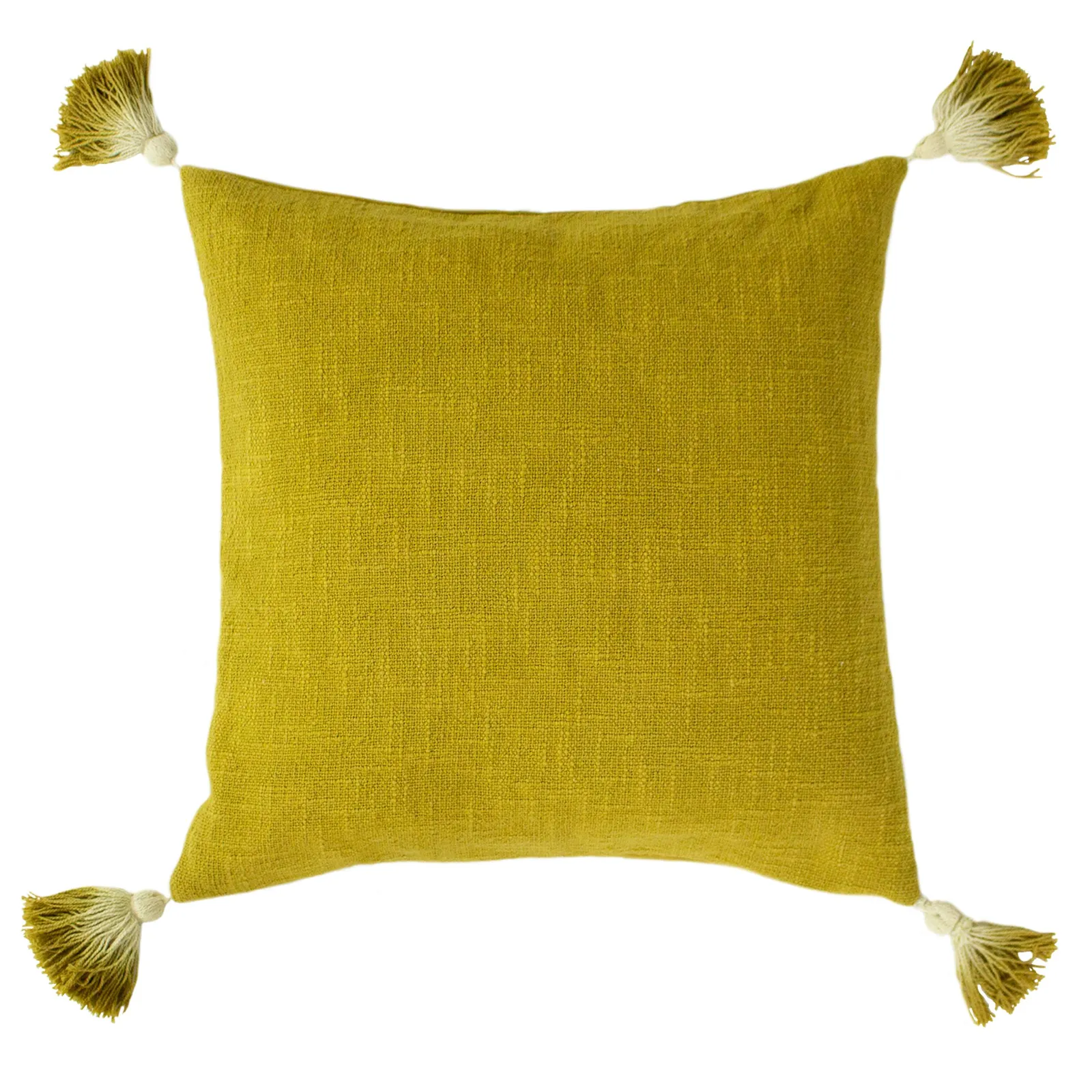 Furn Eden Slub Cotton Tasselled Cushion in Green