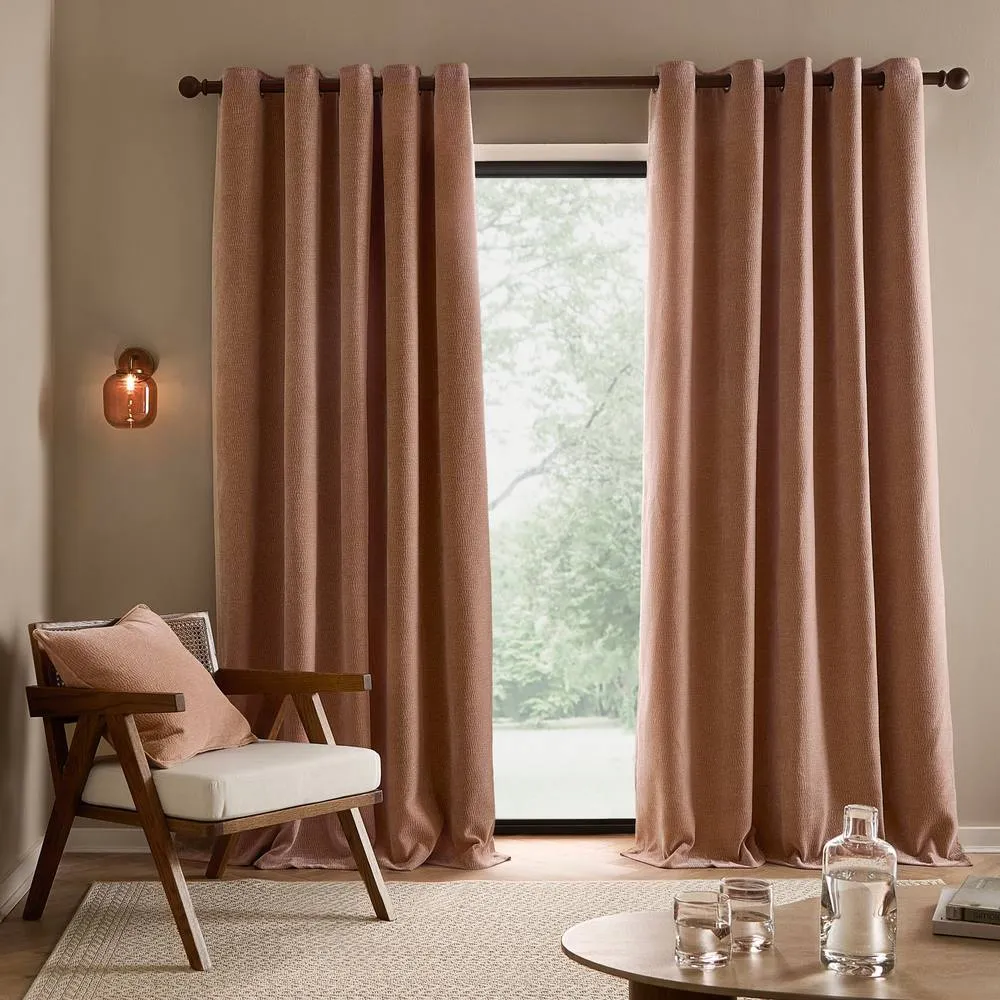 Yard Heath Washed Velvet Fully Lined Eyelet Curtain Pair in Coral 4