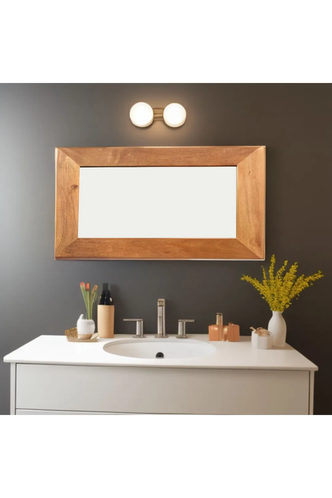 IH Design Light Mango Solid Wood Frame Mirror in Natural 2