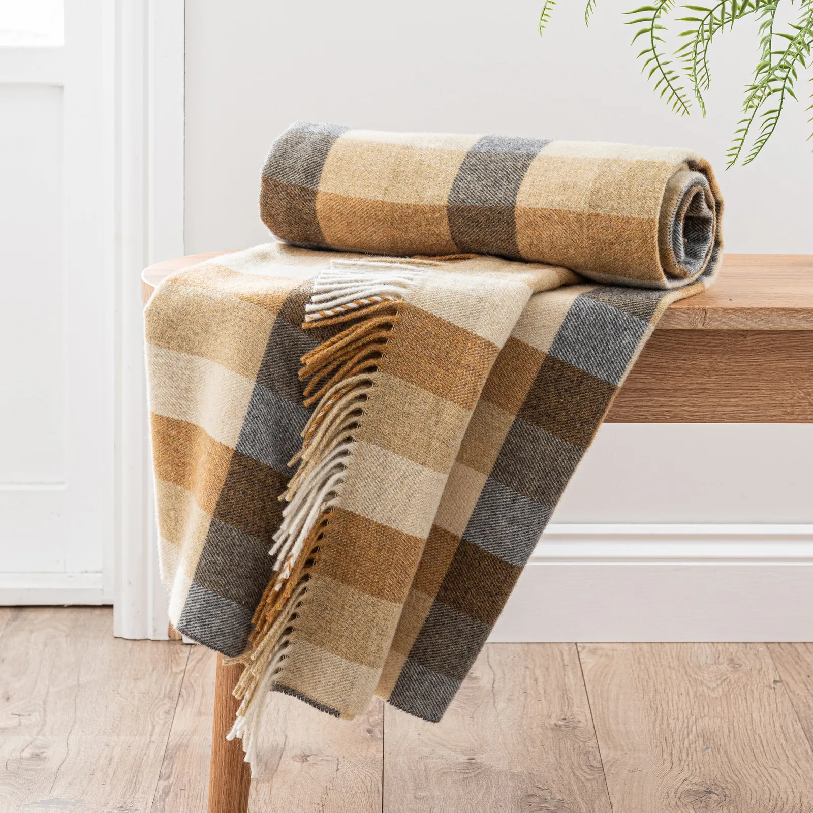 Ochre Watson Wool Check Throw Yellow/White
