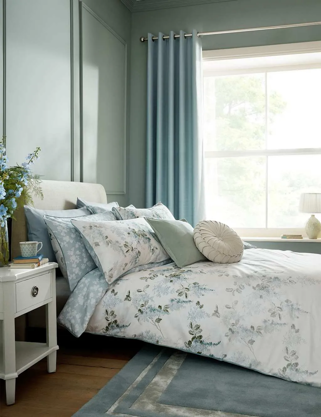 Laura Ashley Pure Cotton Mirabelle Reversible Bedding Set Blue Mix