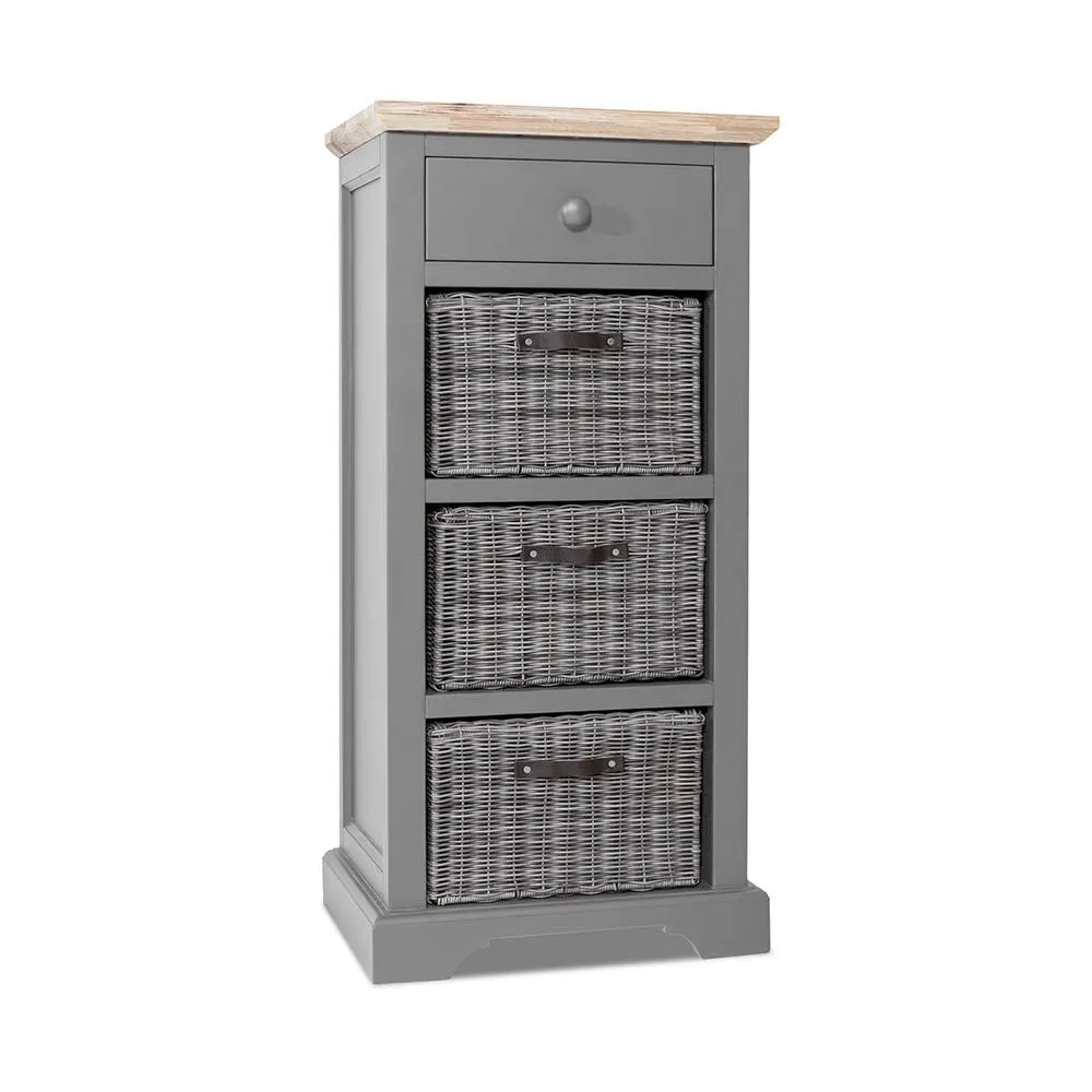 Statement Furniture Florence Tallboy with Drawer & 3 Storage Baskets in Light Grey 3