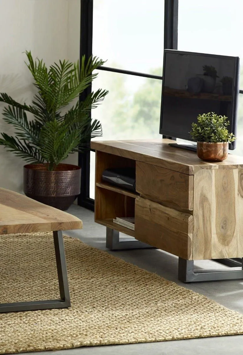 IH Design Wollaston Natural Essential Live Edge Small TV Unit in Brown 2