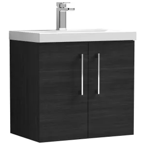 Nuie Charcoal Black Wall Hung 2 Door Vanity Unit & Basin - 579 x 610mm