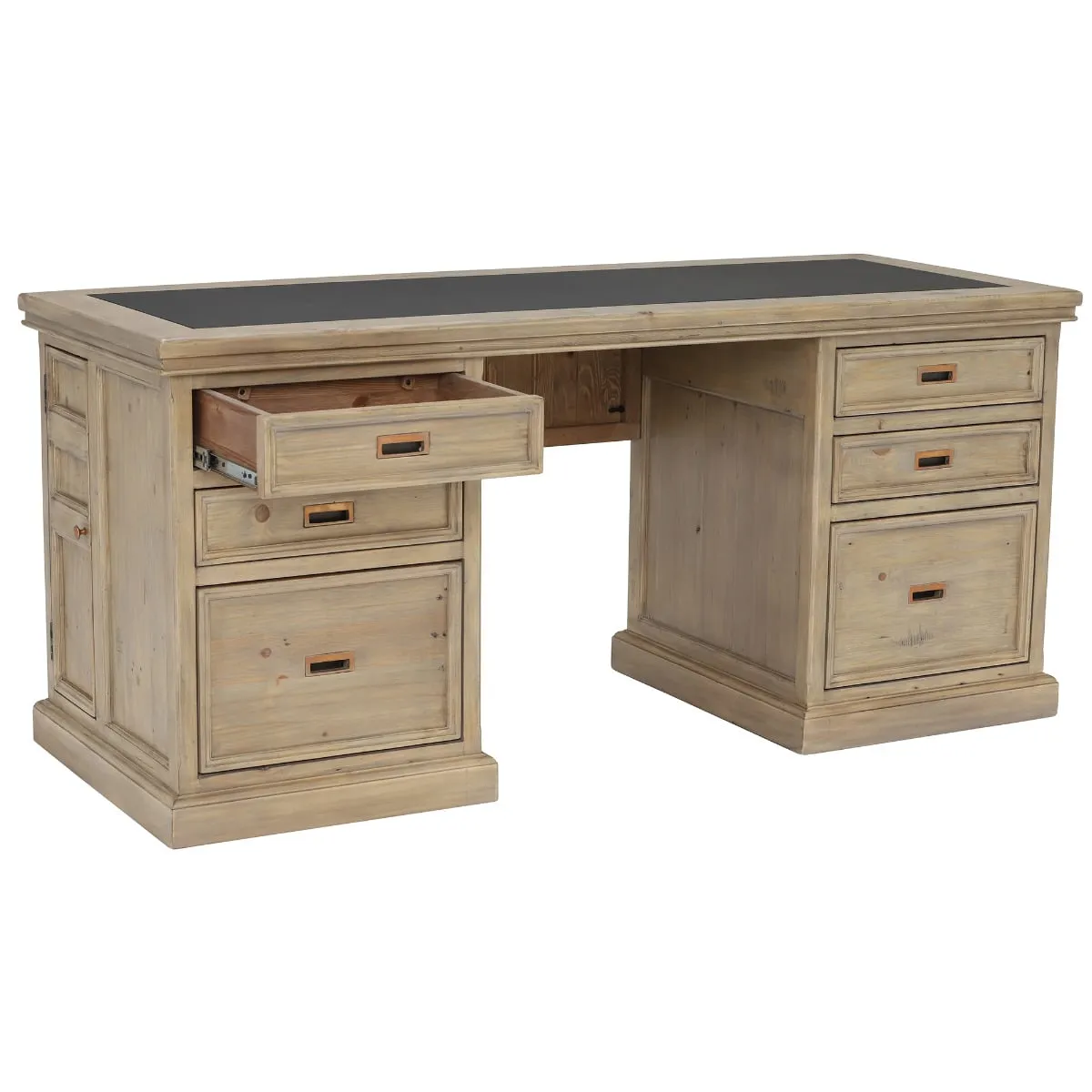 Verberie Desk Top With Vinyl Inlay & Drawers, Neutral Wood | Barker & Stonehouse 4
