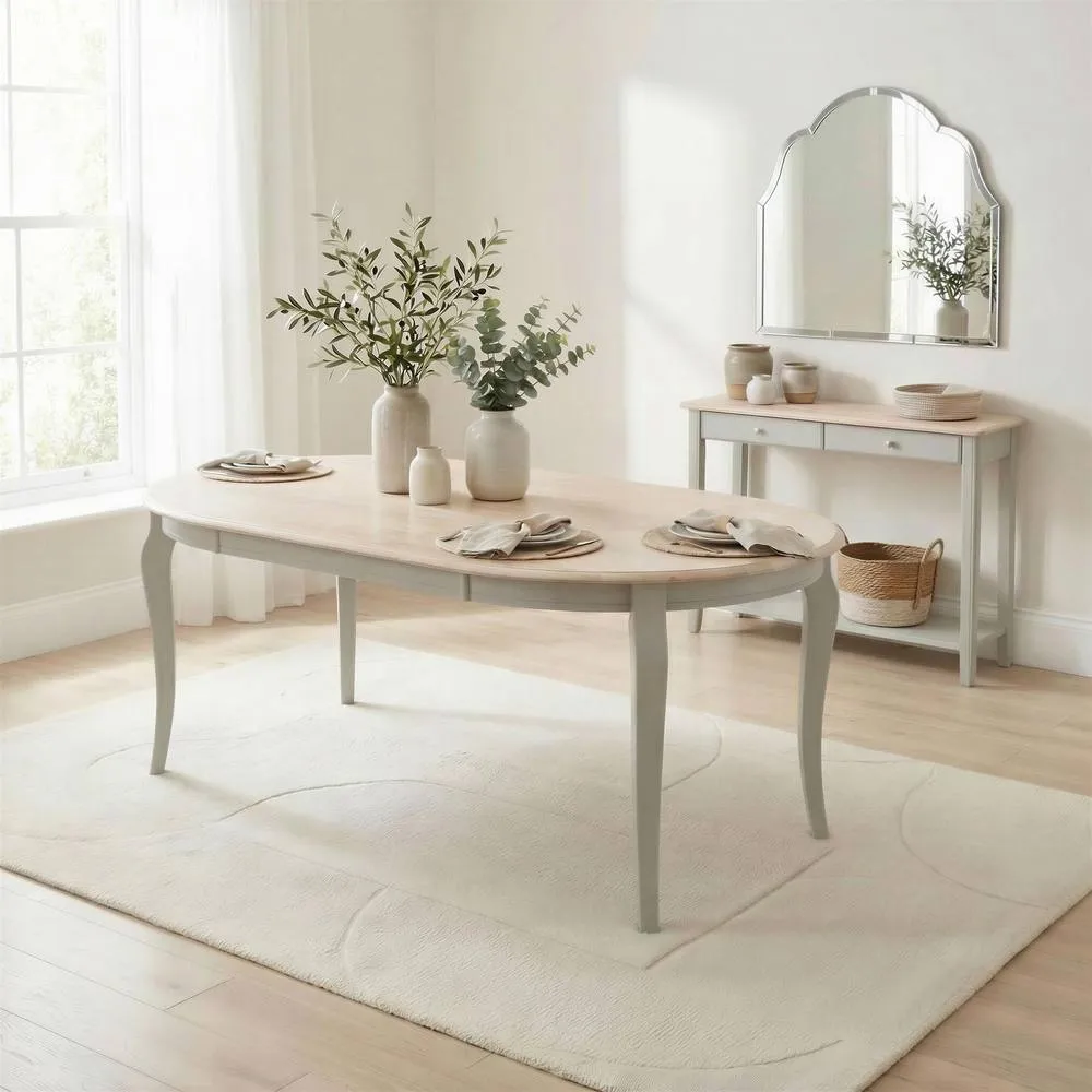 FurnitureboxUK Newport Whitewashed Oval Dining Table 6 Light Grey Millford Chairs 2
