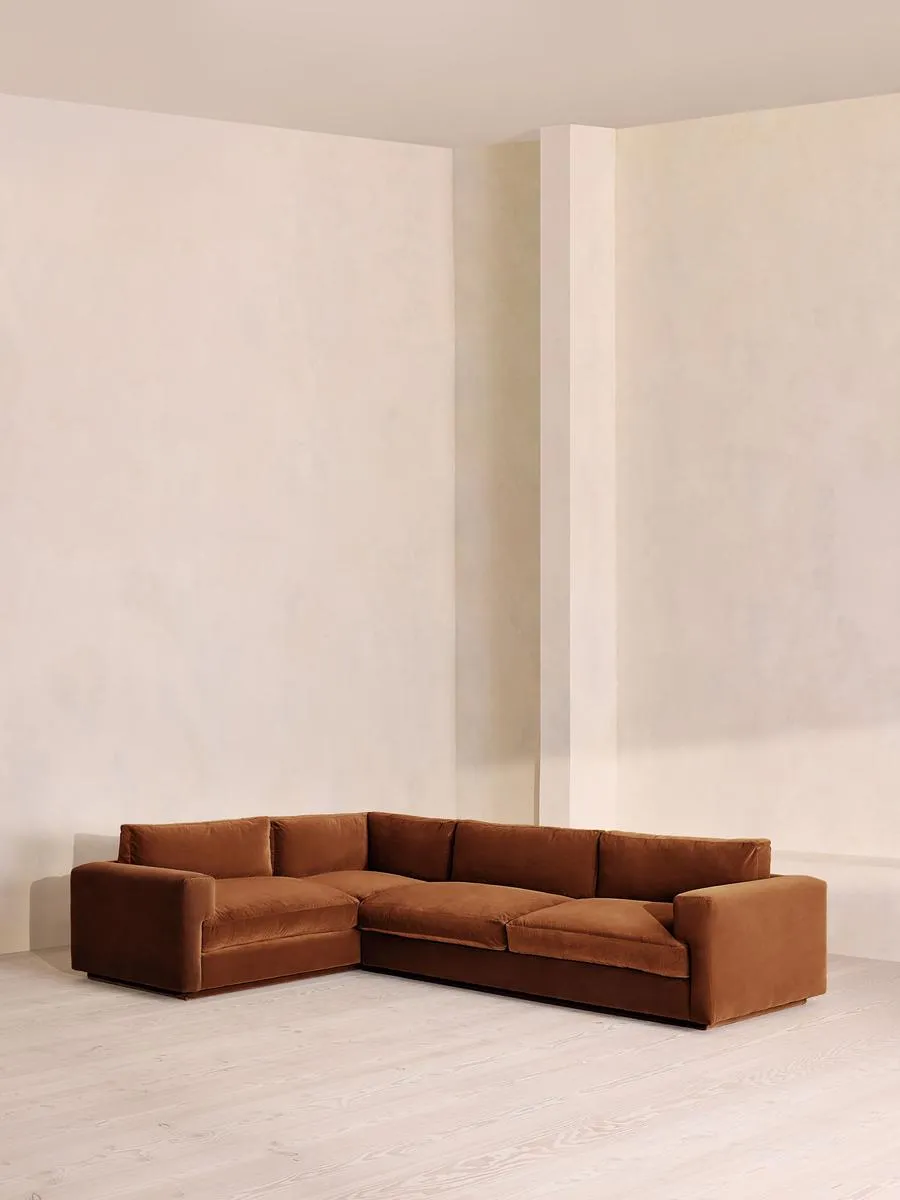 Mossley Right L-Shape Sofa, Velvet, Cinnamon