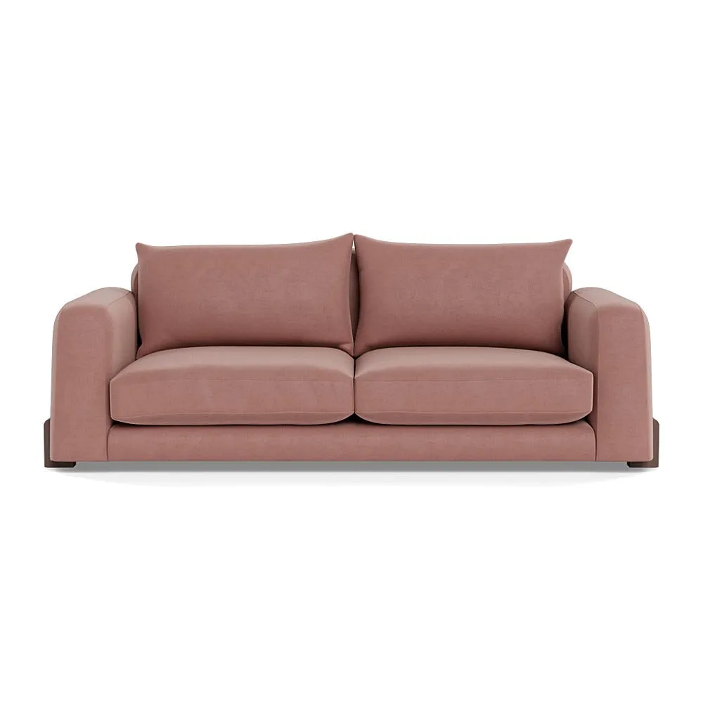 Heal's Nuvola 4 Seater Sofa Smart Luxe Velvet Dusky Pink Walnut Stained Oak Feet 2