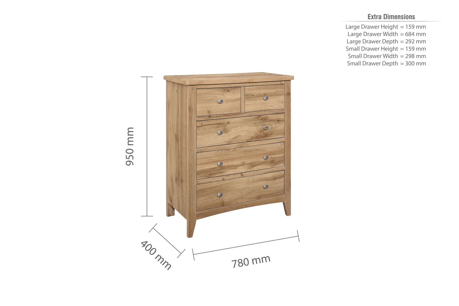 Birlea Hampstead 3 + 2 Chest Oak in Brown 6