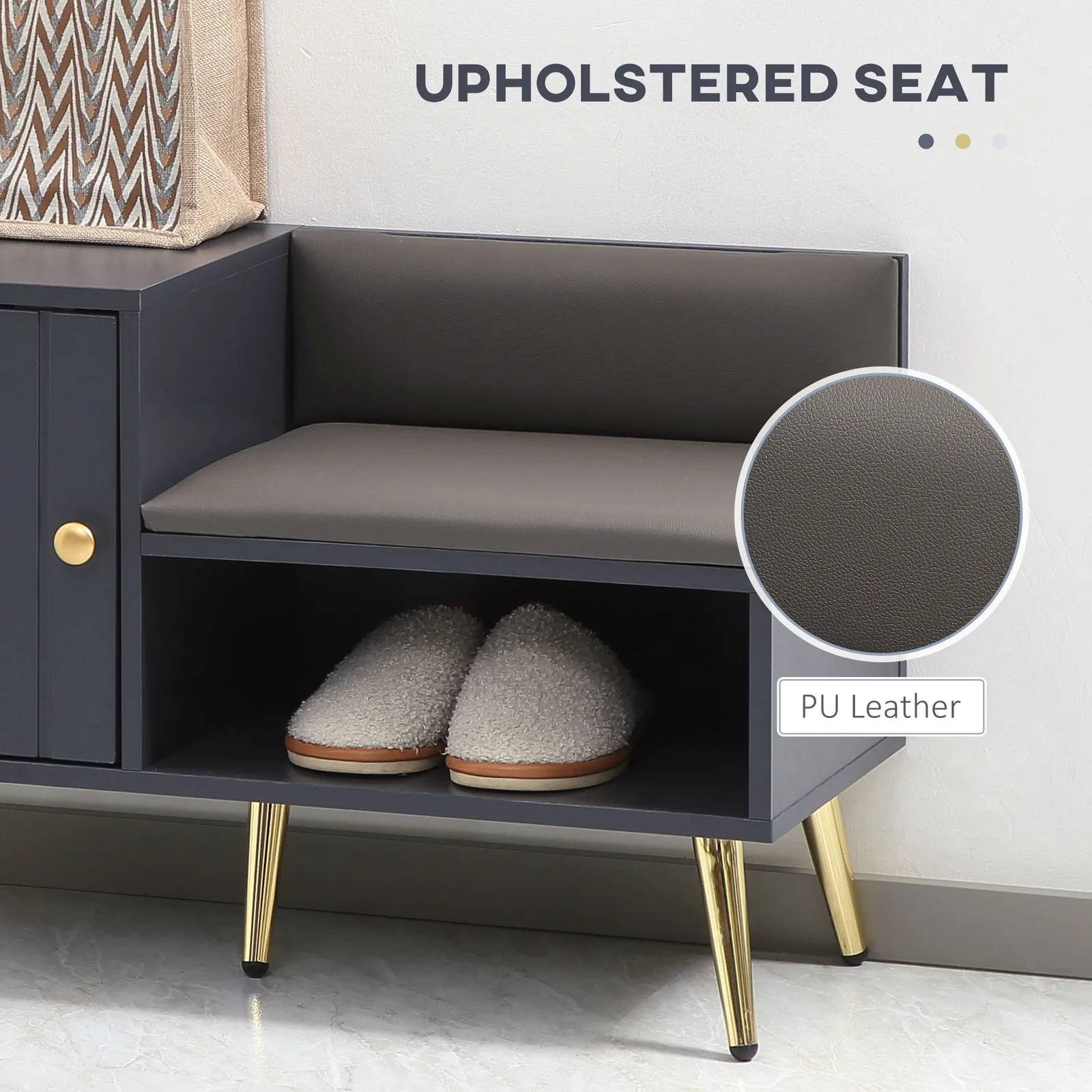 HOMCOM Shoe Bench with Storage Cabinet, Seating Cushion in Grey 6