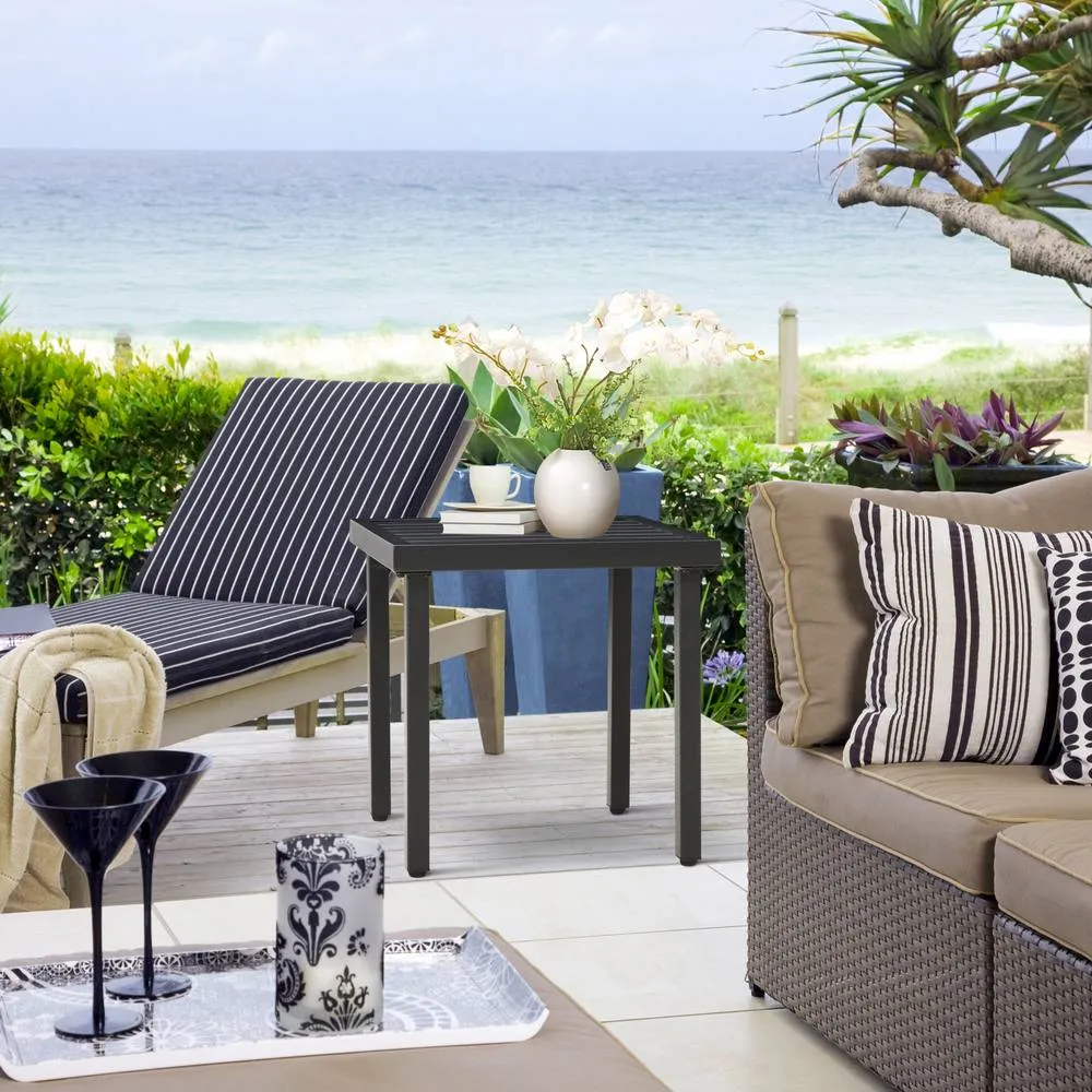 OUTSUNNY Garden Side Table Coffee Table with Umbrella Hole for Patio Balcony in Black