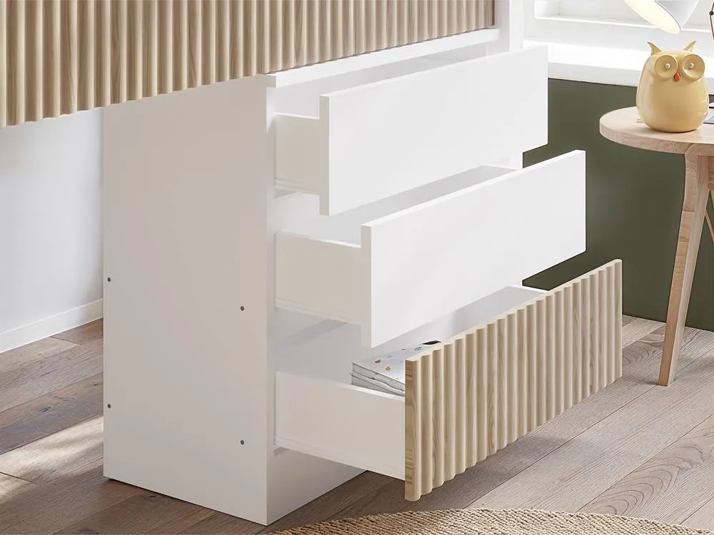 Flair Luca Ribbed Mid Sleeper with 3 Drawer Chest Pair in Light Oak 3
