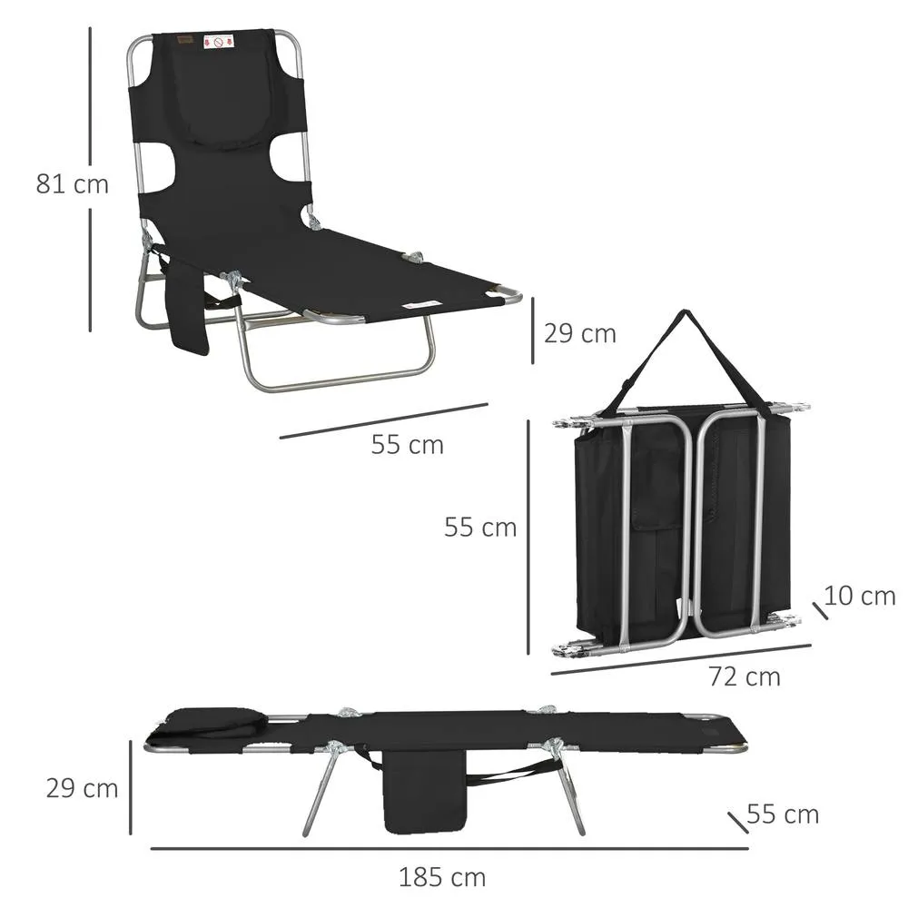 OUTSUNNY Sun Lounger with Reading Hole, Folding Garden Lounger, Black 3