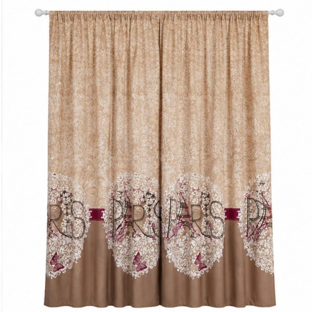 Smart Living Oooh La La Curtains Pair with Tie Backs - Eiffel Tower Print in Natural 3