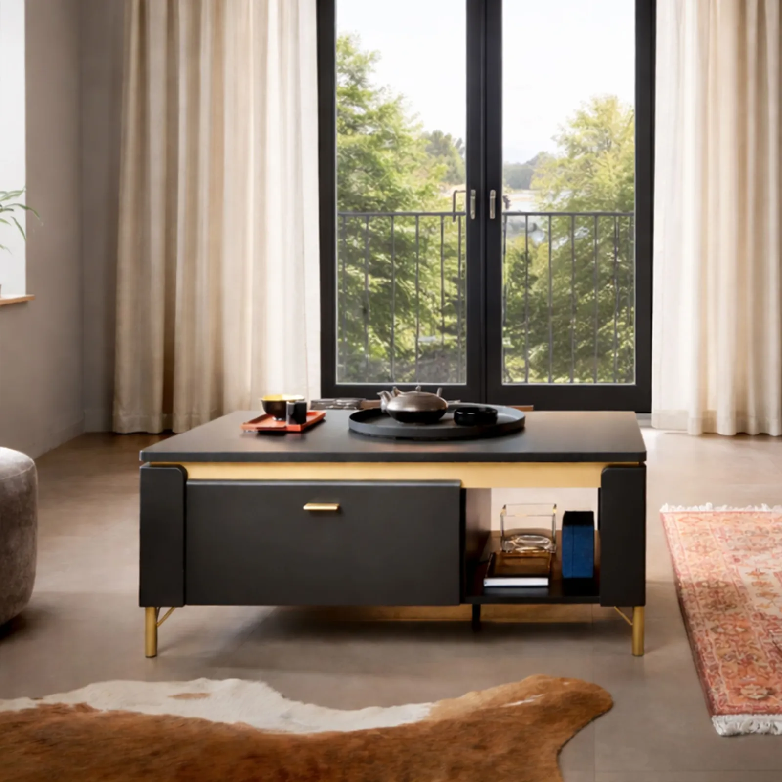 Furniture To Go Genoa Coffee Table 1 Drawer in Black Matt/Gold 3