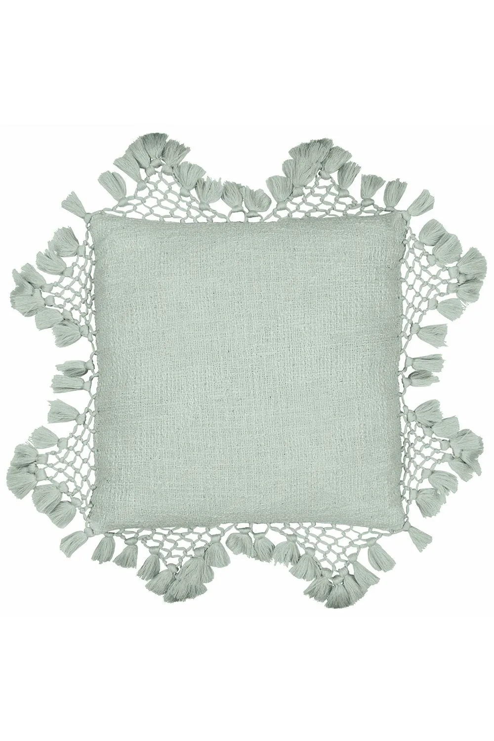 Yard Anko Slub Cotton Macrame Tassel Trimmed Cushion in Light Green