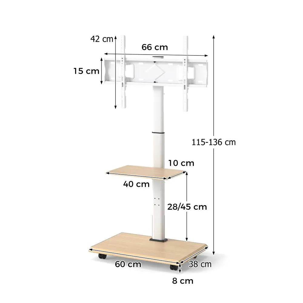 Costway Rolling TV Stand Mobile TV Cart for 32"-75" TVs W/Shelf&30° Tilt Mount in Natural 2