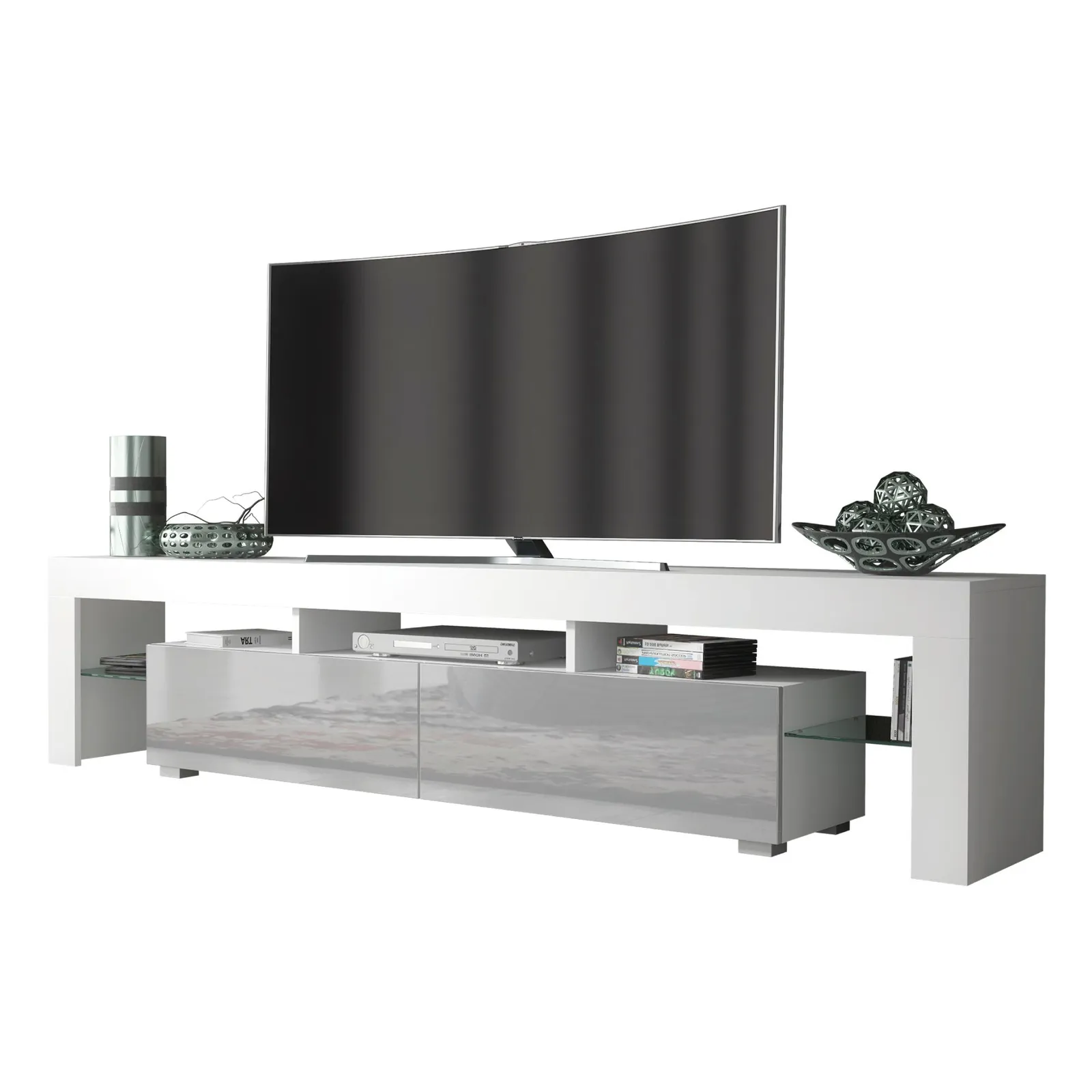 Creative Furniture TV Unit 200cm Modern - White with High Gloss Grey Doors 5