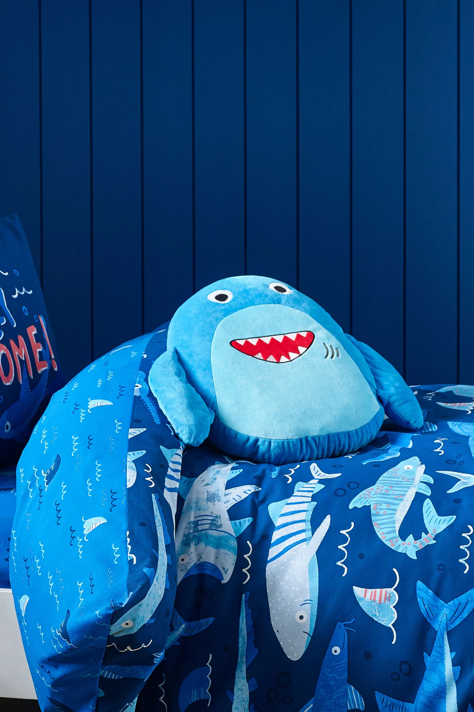 Catherine Lansfield 'Sheldon the Shark' 3D Shaped Cushion in Navy 3
