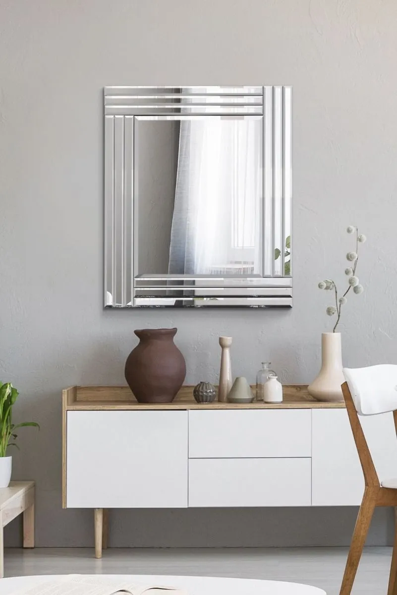 MirrorOutlet Oakley All Glass Triple Edge Bevelled Mirror 68 x 58 CM in Silver