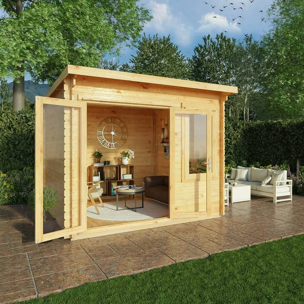 Mercia 3 x 3 m Elite Pent Log Cabin - 28 mm - L333.4 x W303.2 x H249.4 cm in Light Tan 6