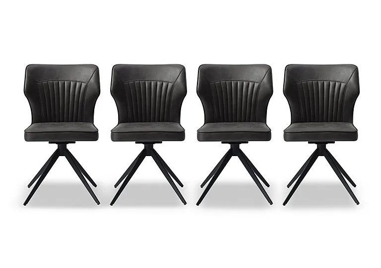 Jayden Set of 4 Faux Leather Swivel Dining Chairs - Dark Grey