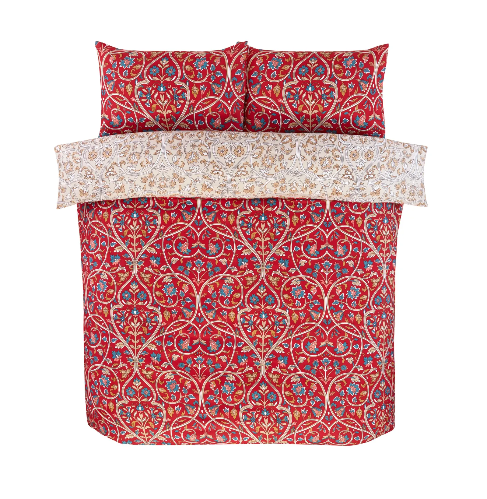Rapport Home Harrow Microfibre Floral Reversible Duvet Cover Set with Pillowcase in Red 4