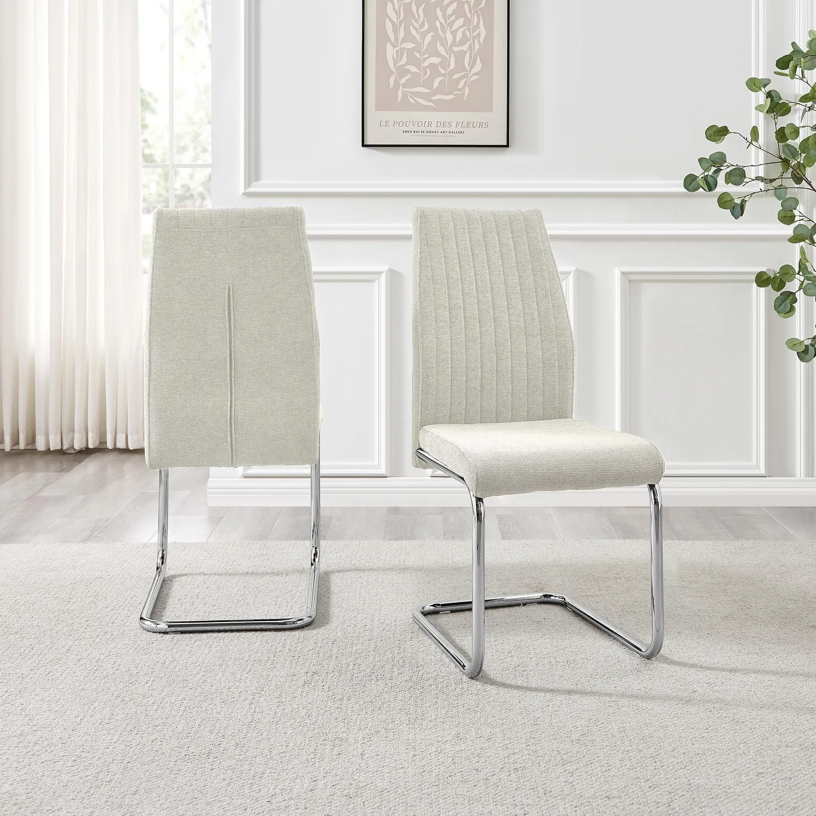 FurnitureboxUK Lorenzo 2x Fabric Silver Leg Dining Chair in Cream 3