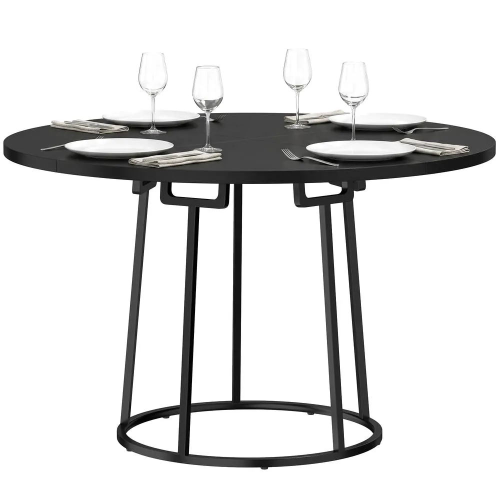 HOMCOM Round Dining Table for 4-6 Space Saving 120 cm Black 2