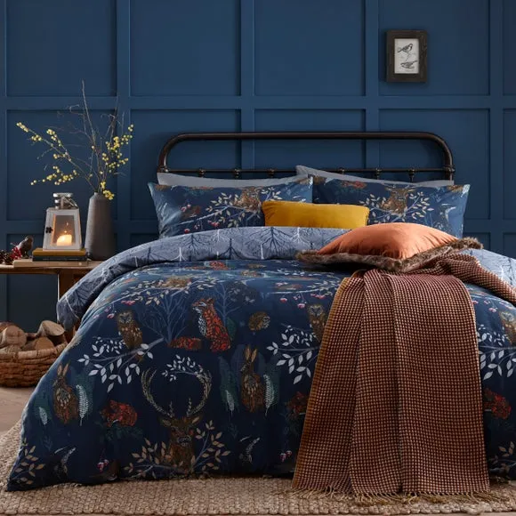 Furn. Forest Fauna Navy Duvet Cover & Pillowcase Set 1