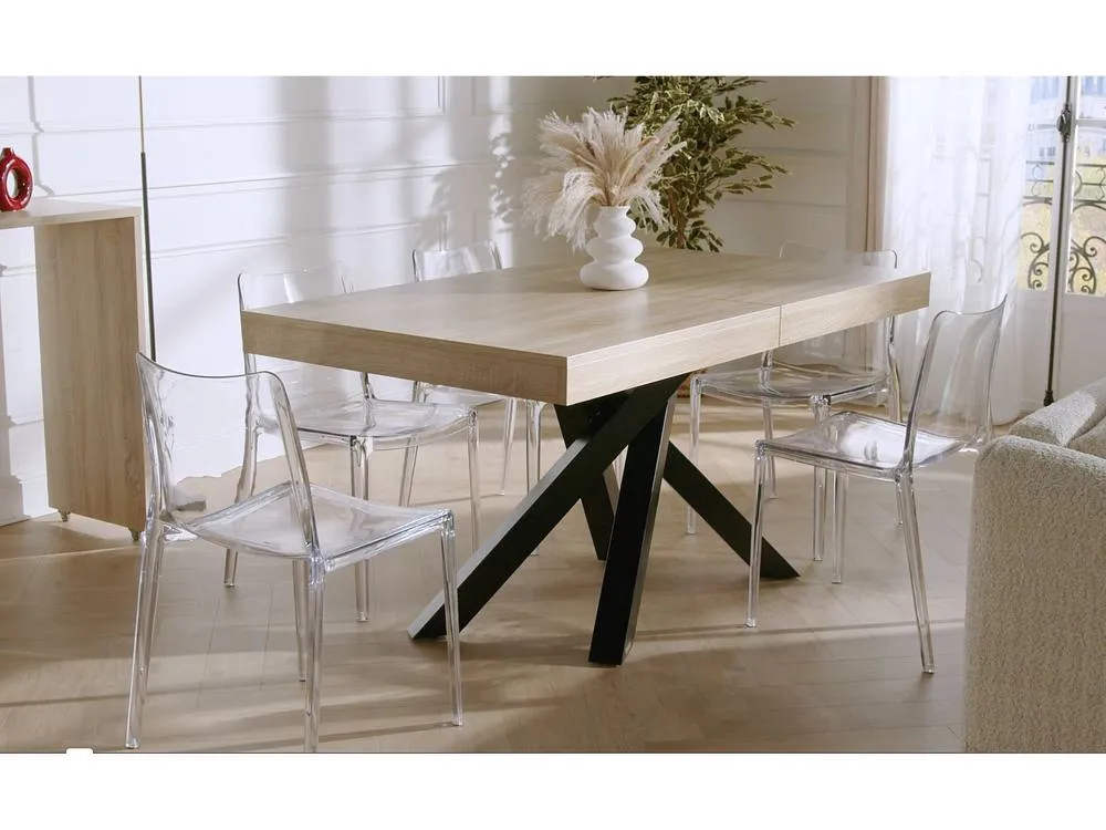 Vente-unique 6 - 10 Seater Extendable Dining Table In MDF & Metal - Natural and in Light Oak 4