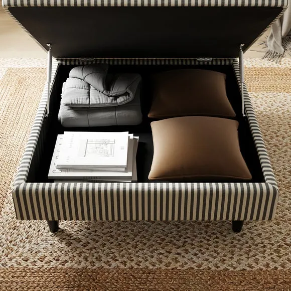 Zoe Pinstripe Fabric Square Storage Footstool 3