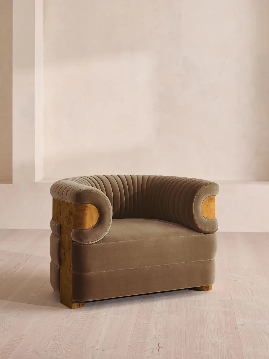 Caleb Armchair, Dark Burl, Velvet, Truffle