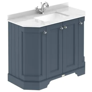 Bayswater Victrion Stiffkey Blue Angled Traditional Freestanding Vanity Unit & White Marble Top Basin - 1000mm