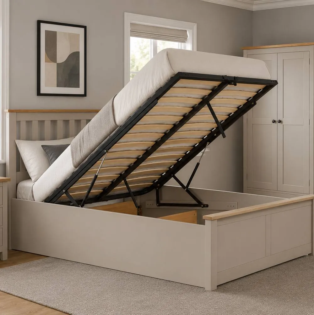 Birlea King Size Ottoman Bed Grey Aspen Wood Frame Storage 5FT Oak Solid 2